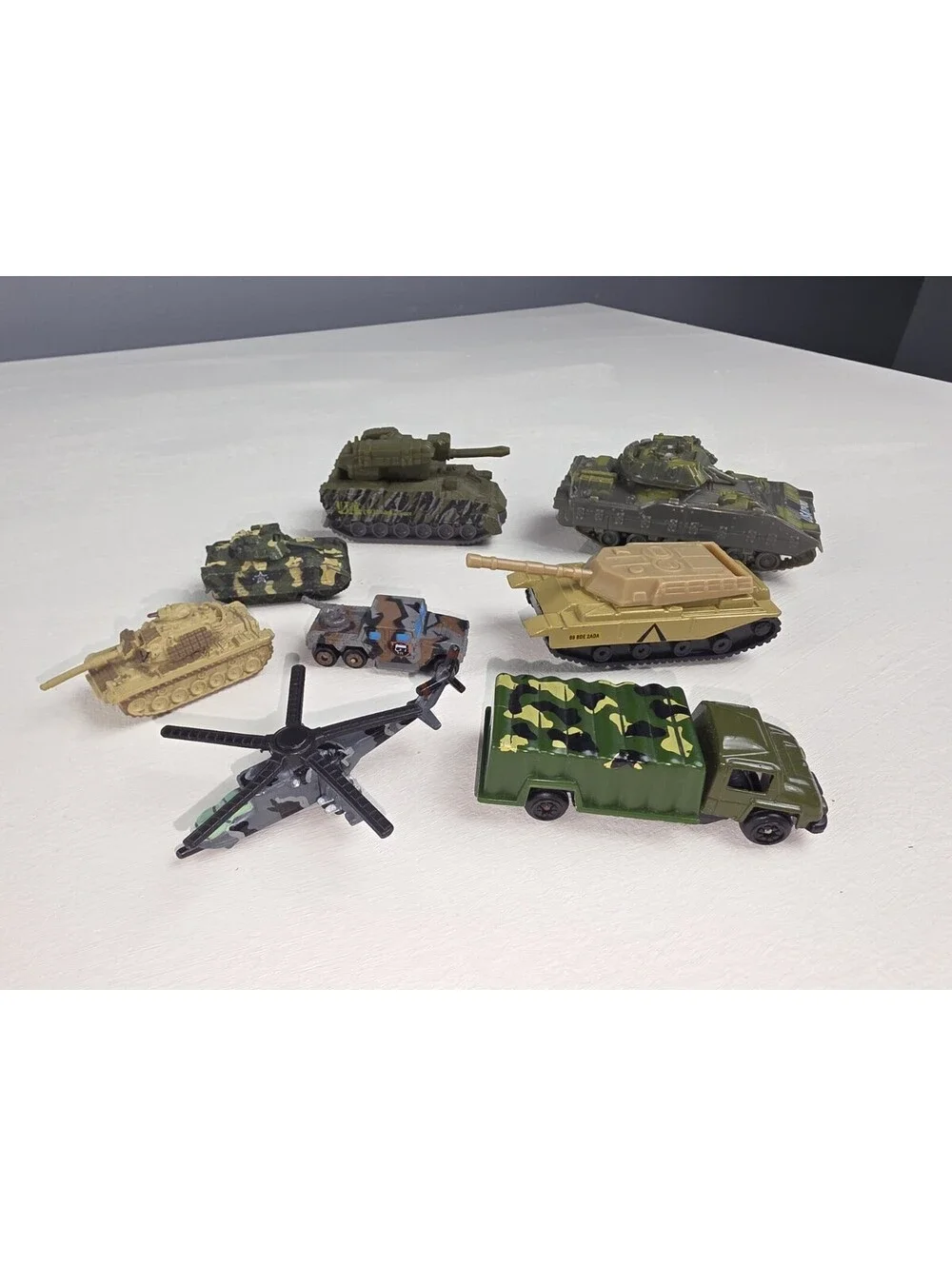 Lot Of 8 Vintage Micro Machines & Other Military Vehicles Tank Helicopter Trucks